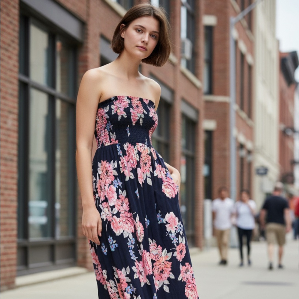 Floral Strapless Maxi Dress